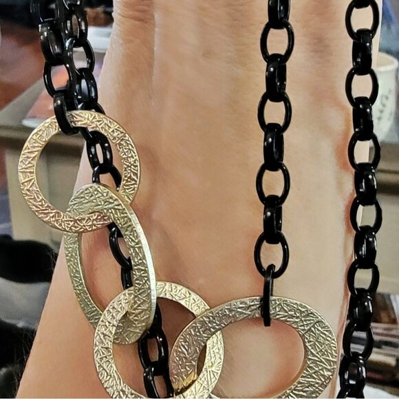 #Sabika Winter 2017 Long 40" Black Chain With Silver Ring Accents #NWOT - Picture 2 of 6